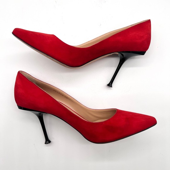 SERGIO ROSSI Shoes Womens 40 Red Suede Milano Pump Pointy Toe Heels Stiletto - Picture 7 of 13